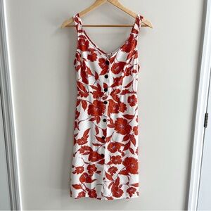 Monteau Los Angeles Floral Button Front Linen Blend Sundress Cream Terracotta M